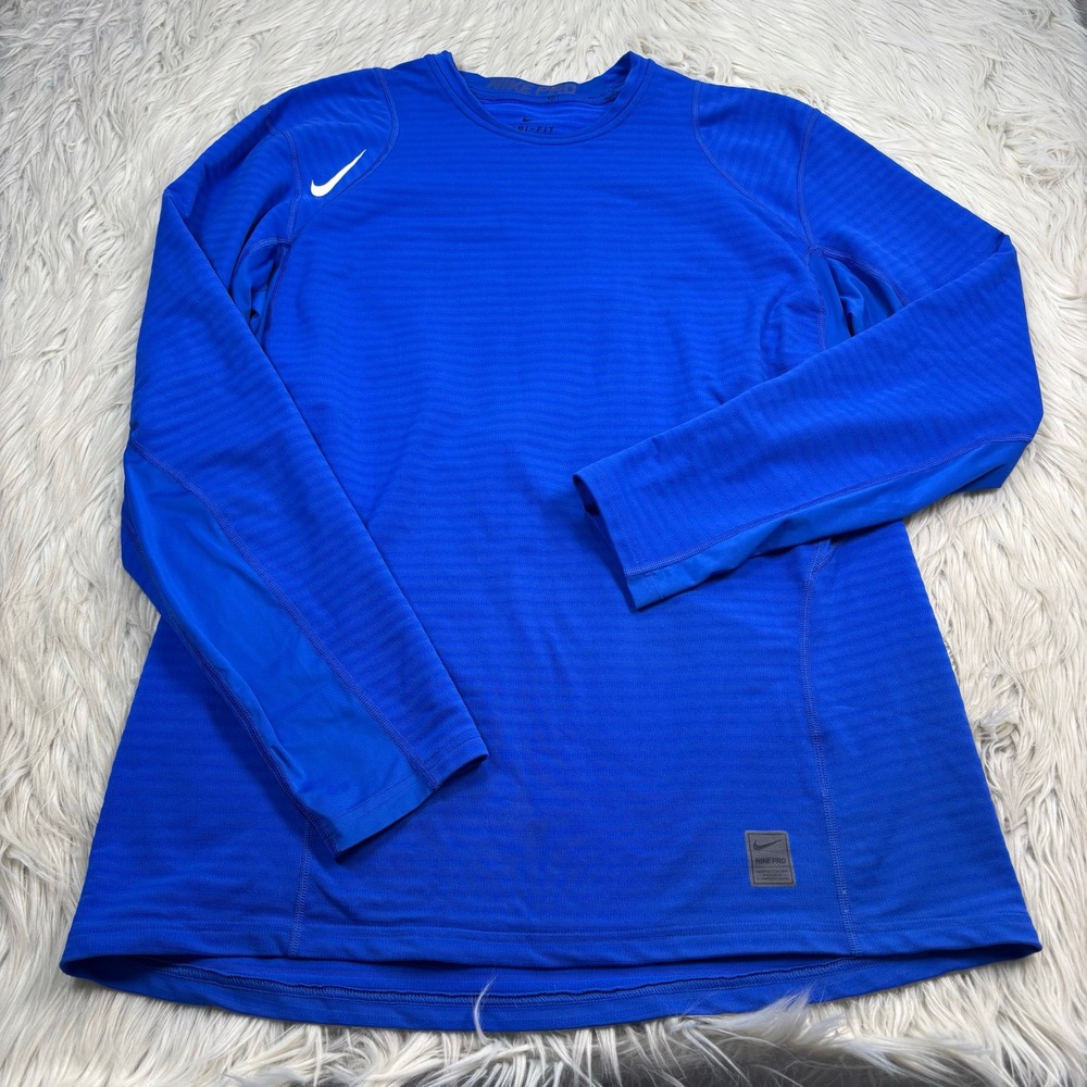 Nike Pro Men's XL Fitted Blue Long Sleeve Dri-Fit Top Shirt Gym Running